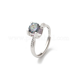 Регулируемые кольца из стерлингового серебра с родиевым покрытием и муассанитом для женщин RJEW-U038-07P