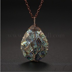 Двухсторонняя натуральная ракушка пауа медная проволока обернутая в каплевидную форму кулон дерево жизни FS-WG9357B-01
