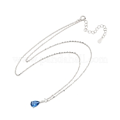 925 серебряное ожерелье с подвеской в виде капли со стразами и сапфиром для женщин&nbsp;NJEW-V013-01P