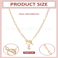 1 pz 304 catena in acciaio inossidabile e collana con ciondolo a forma di lettera in micro pavé di zirconi cubici in ottone&nbsp;NJEW-LP0001-36G-G