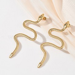 女性用304ステンレススチールスタッドピアス  ヘビ  ゴールドカラー  76x31mm&nbsp;EJEW-K332-01G