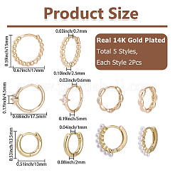 10 paio di orecchini a cerchio con perline in ottone placcato in 5 stili per donna&nbsp;KK-SC0008-04