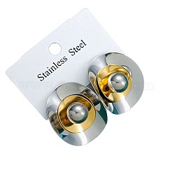 女性用ツートンカラー304ステンレススチール製スタッドピアス  フラットラウンド  ゴールデン·ステンレス鋼色  30.5x25mm&nbsp;WG155B5-01