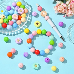 Круглые/ромашковидные силиконовые фокусные бусины SIL-YW0001-49