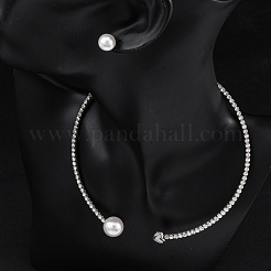 Круглые пластиковые серьги-гвоздики с имитацией жемчуга и комплекты колье-чокеров со стразами SJEW-U003-11P