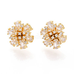 Серьги-гвоздики из латуни с микро-паве и прозрачным фианитом EJEW-T047-51G