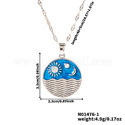 Elegante collana con ciondolo sole luna onda smalto blu marino in ottone&nbsp;LS-WB9731-1