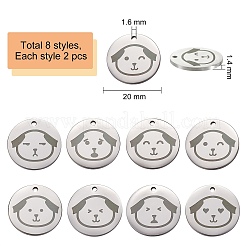 16個8スタイルのステンレススチールペンダント  手動研磨  犬と一緒にフラットラウンド  ステンレス鋼色  20x1.4mm  穴：1.6mm  2個/スタイル&nbsp;STAS-SZ0001-99