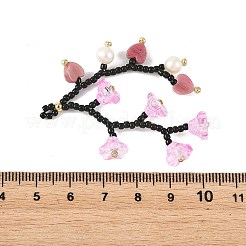 ガラスシードビーズと天然ロードナイトの大きなペンダント  花のチャーム  天然養殖淡水真珠とガラスビーズを使用  パールピンク  50~53mm  穴：3mm&nbsp;PALLOY-MZ01388-02