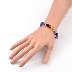 Chips et bracelets extensibles en perles de pierres précieuses naturelles chakra rond&nbsp;BJEW-JB01990-03