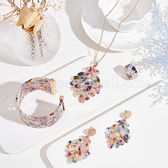 Пластиковые серьги-гвоздики с подвесками из дубового листа AJEW-AN0007-09