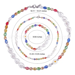 3шт натуральная раковина и пластиковые жемчужные цветы и стеклянные бусы ожерелья и эластичный браслет&nbsp;SJEW-SW00010-05
