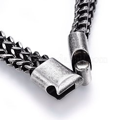 レトロ 304 ステンレススチール メッシュブレスレット  マグネットクラスプ付き  アンティークシルバー  8-1/4インチ（21cm）  10x5mm&nbsp;BJEW-L631-32AS