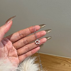 Круглое кольцо 925 стерлинговое серебро микро паве кубический цирконий кулон ожерелья для женщин&nbsp;NJEW-F338-07P