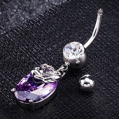 Латунное кольцо пупка с фианитом AJEW-EE0004-45B