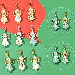 7 шт. 7-цветная подвеска в виде ангела из искусственного жемчуга ручной работы из фарфора и АБС-пластика в виде рождественской елки&nbsp;HJEW-FS00082