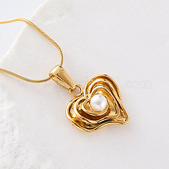 Элегантные ожерелья с подвеской в форме сердца из нержавеющей стали и искусственного жемчуга для женщин EM0874