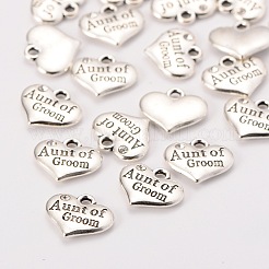 Antikem Silber Ton tibetischen Stil Herz mit Tante des Bräutigams Rhinestone-Charme&nbsp;LS-TIBEP-N005-01B