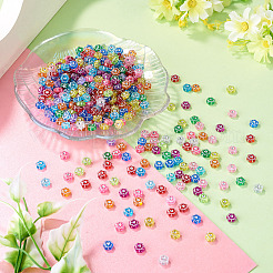 プラスチックフラワービーズ500個  シルバーライン入り  ミックスカラー  7.5x7x4mm  穴：1.5mm&nbsp;KY-TADJ0001-07B