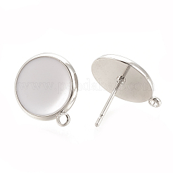 真鍮製スタッドピアスパーツ  エナメルとループ付き  フラットラウンド  プラチナメッキ  乳白色  16.5x14mm  穴：1.5mm  ピン：0.7mm&nbsp;X-KK-S345-270C-P