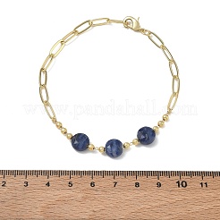Bracciali a catena con graffetta in ottone e perline piatte rotonde sfaccettate di sodalite naturale&nbsp;GG-CBA37F5-02G-13