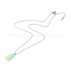 304ステンレススチールボールチェーンネックレス  不透明な樹脂ペンダント付き  クマ  ミックスカラー  46x0.15cm&nbsp;NJEW-JN03563