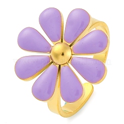 女性用304ステンレススチールエナメルスタッドリング  花  ライラック  調整可能  花：18x18mm&nbsp;RJEW-U023-01G-02