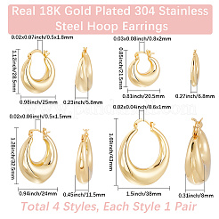 4 пара 4 стилей массивных серег-колец из латуни с покрытием для женщин EJEW-BBC0001-94