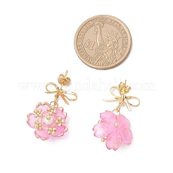 Серьги-гвоздики с подвесками из стеклянных бусин ручной работы в виде цветка EJEW-MZ00471-02