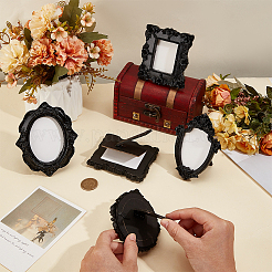 レトロ樹脂フォトフレームセット5個  写真用エンボス加工写真小道具卓上装飾アクセサリー  ブラック  91x83x10mm&nbsp;DIY-WH0899-296