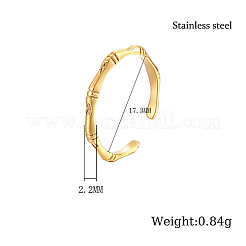 304ステンレススチール製フィンガーオープンカフリング  竹  ゴールドカラー  usサイズ7（17.3mm）&nbsp;IS0697-1