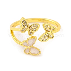 Открытое кольцо-манжета с прозрачным фианитом в виде бабочки RJEW-U003-17G