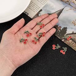 合金エナメルチャーム  チェリー  ライトゴールド  18x13mm  穴：2mm&nbsp;X-PALLOY-N0118-260