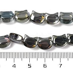 電気メッキガラスビーズセット  半分メッキ  猫の形  ダークスレートグレー  8x10.5x5mm  穴：1.1mm  約65個/連  25.20''（64センチメートル）&nbsp;EGLA-Q128-06A-FR07