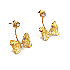 Boucles d'oreilles puces en acier inoxydable 304 serties de zirconiums cubiques transparents et de perles en plastique pour femmes&nbsp;WGF3CDE-01