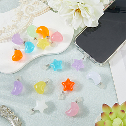 PVCプラスチック製モバイル防塵プラグ15個  蓄光樹脂ペンダント付き  プラチナ  ミックスカラー  35~39mm&nbsp;HJEW-AR00032
