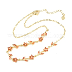 Collares de cadena con eslabones florales de latón con circonitas cúbicas engastadas&nbsp;KK-CBA4547-18G-09