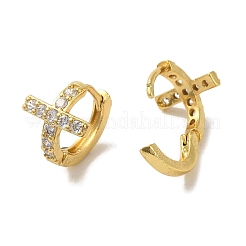 クロス真鍮スタッドピアス  クリアキュービックジルコニア  カドミウムフリー＆鉛フリー  ホワイト  15.5x12mm&nbsp;EJEW-R162-02G-01