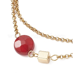 Браслеты из натурального красного агата ограненных плоских круглых звеньев с латунными кубическими элементами.&nbsp;BJEW-JB13481