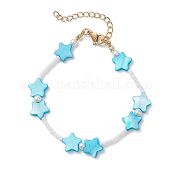 Браслеты из натуральных белых ракушек в форме звезды и стеклянного бисера для женщин&nbsp;BJEW-JB13282