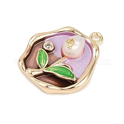 Латунная эмаль и натуральный жемчуг овальные с подвесками в виде цветка розы KK-K351-47G-01