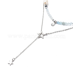 2 шт. 2 стиля ожерелья-лариаты из нержавеющей стали 304 в виде ракушки и звезд с натуральным жемчугом NJEW-JN03978
