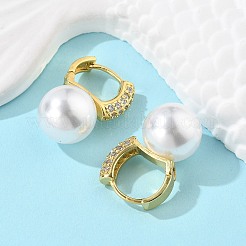 Пластиковые жемчужные серьги-кольца с прозрачными фианитами EJEW-A070-08G