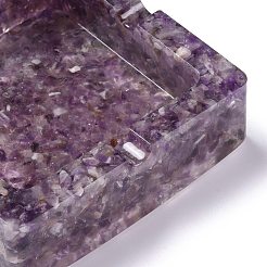 天然アメジストチップストーン灰皿入りレジン  ホームオフィスの卓上装飾  正方形  93x93x25mm  内径：70x70mm&nbsp;DJEW-F015-04E