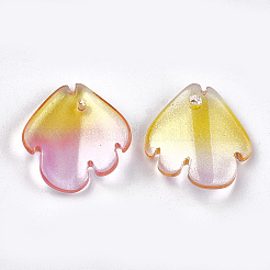 塗装ガラスペンダントスプレー  グリッターパウダー付き  空飛ぶ魚  ゴールド  18~18.5x17x5mm  穴：1mm&nbsp;GGLA-S039-01B-04