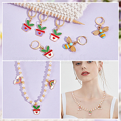 Кашпо для пчел и листьев из эмали из сплава с подвеской в виде сердца HJEW-AB00042