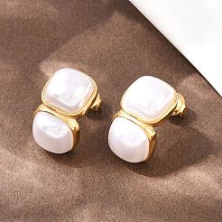 Квадратные серьги-гвоздики из нержавеющей стали 304 и искусственного жемчуга ABS&nbsp;EJEW-Z155-02G