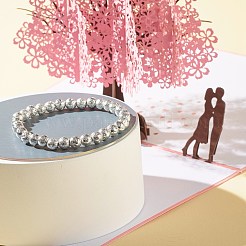 電気メッキ天然溶岩ロック＆クラックルクォーツラウンドビーズエネルギーストレッチブレスレットセット  生命の木フラットラウンドアロイチャームブレスレット  アンティークシルバー  内径：2-1/8インチ（5.3cm）  2-1/4インチ（5.6cm）  2個/セット&nbsp;BJEW-JB06970