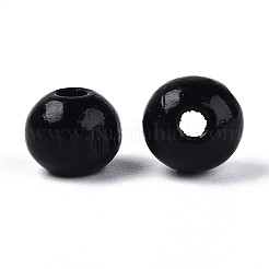 スプレー塗装された丸い天然シマウッドビーズ  ブラック  8~8.5x6.8mm  穴：1.8~2mm&nbsp;WOOD-A018-8mm-03