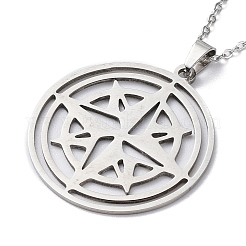 Collana con ciondolo a forma di stella in acciaio inossidabile 201 anti-ossidazione con catene a cavo&nbsp;NJEW-Q317-03P